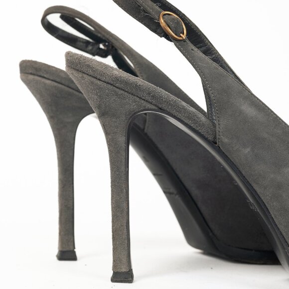 Yves Saint Laurent Tribtoo Grey Suede Platform Slingback Pumps - Picture 8 of 11
